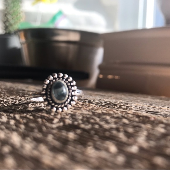 Sterling silver plated miniature focal blue topaz cocktail ring with beaded band - Picture 6 of 8